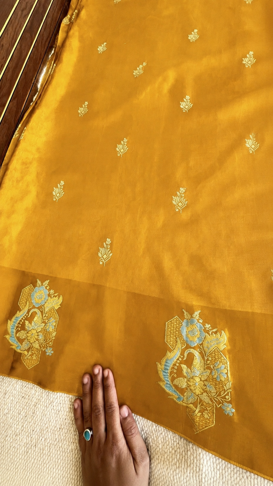 Pure Mashru Border Banarasi Raw Silk Saree- golden yellow