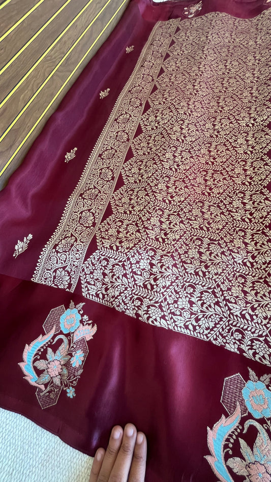 Pure Mashru Border Banarasi Raw Silk Saree- regal brown