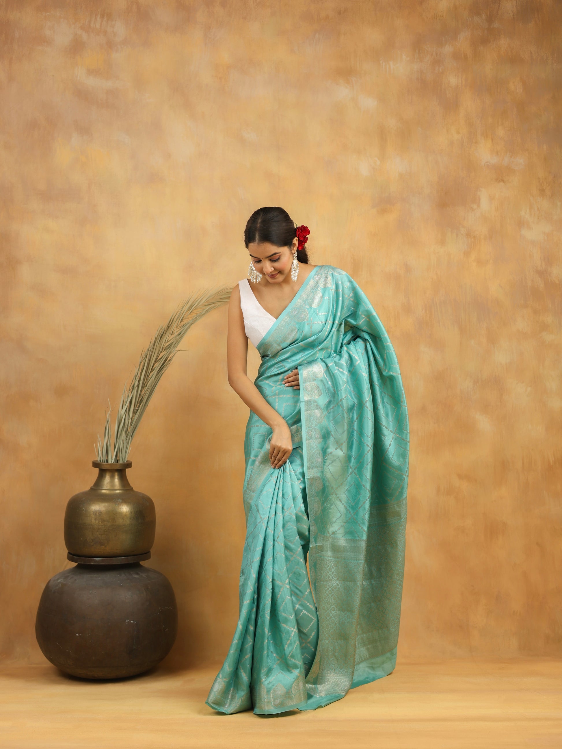 Sky Blue Banarasi Pure Viscose Silk Saree with Intricate Zari Weaving