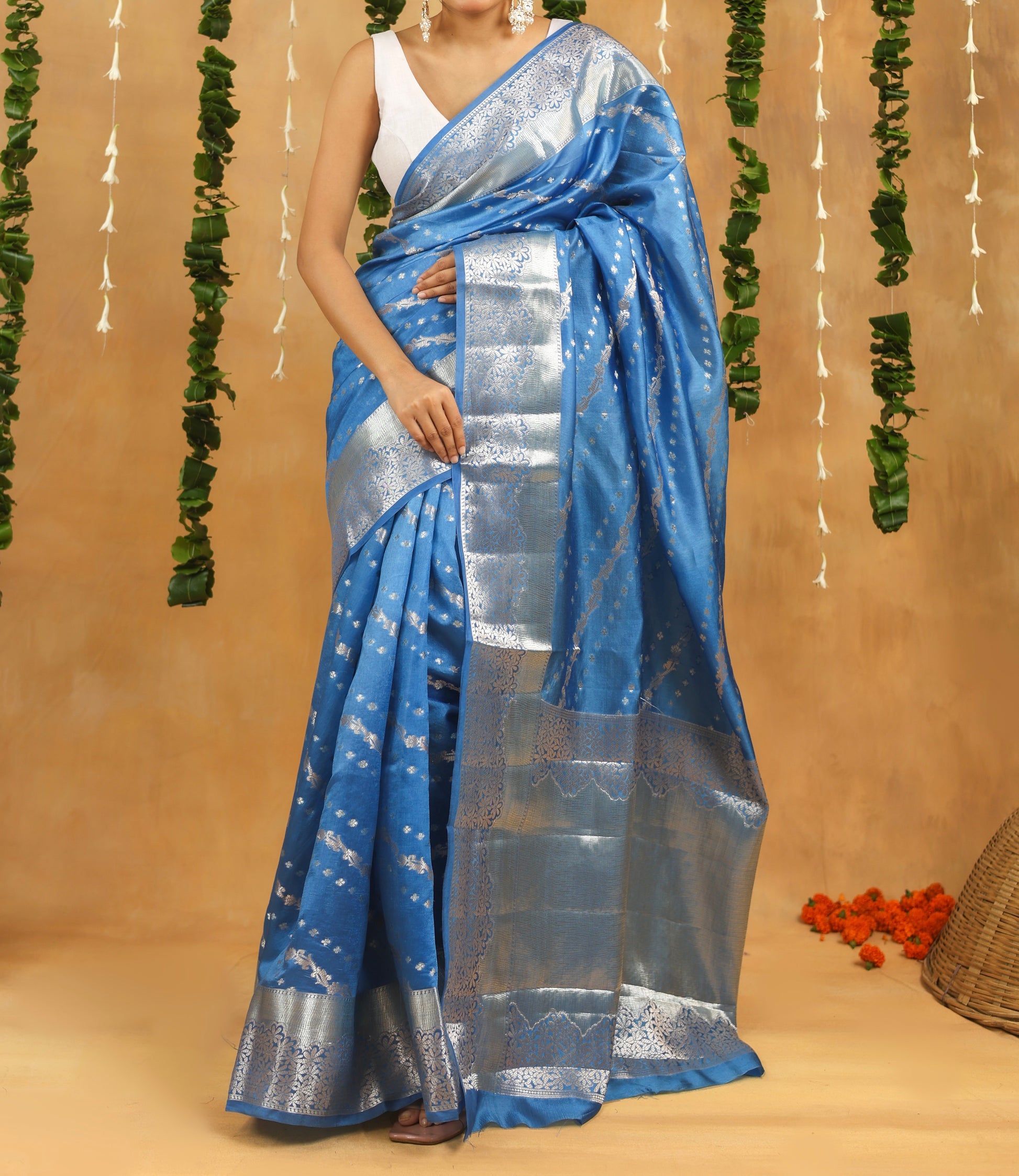 Banarasi Pure Viscose Silk Saree in Sapphire Blue with Silver Zari