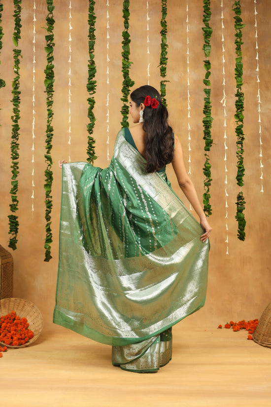 Banarasi Pure Viscose Silk Saree in Forest Green with Silver Zari Border