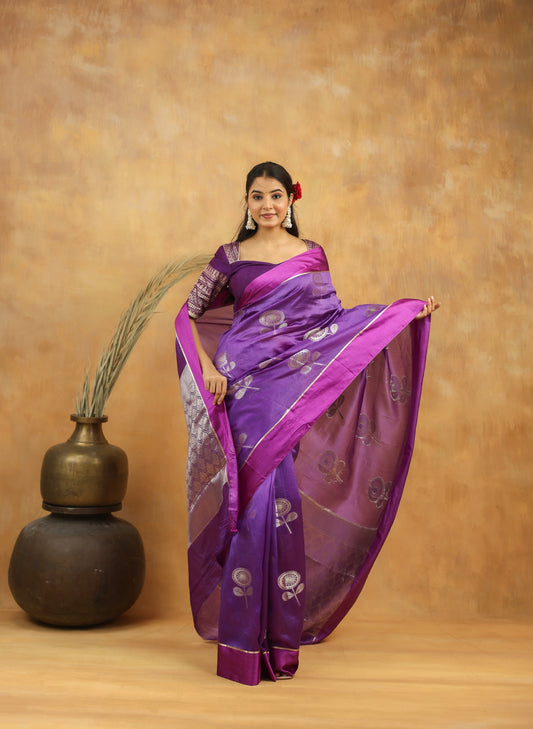 Purple Pure Viscose Silk Saree with Subtle Zari Motifs and Border