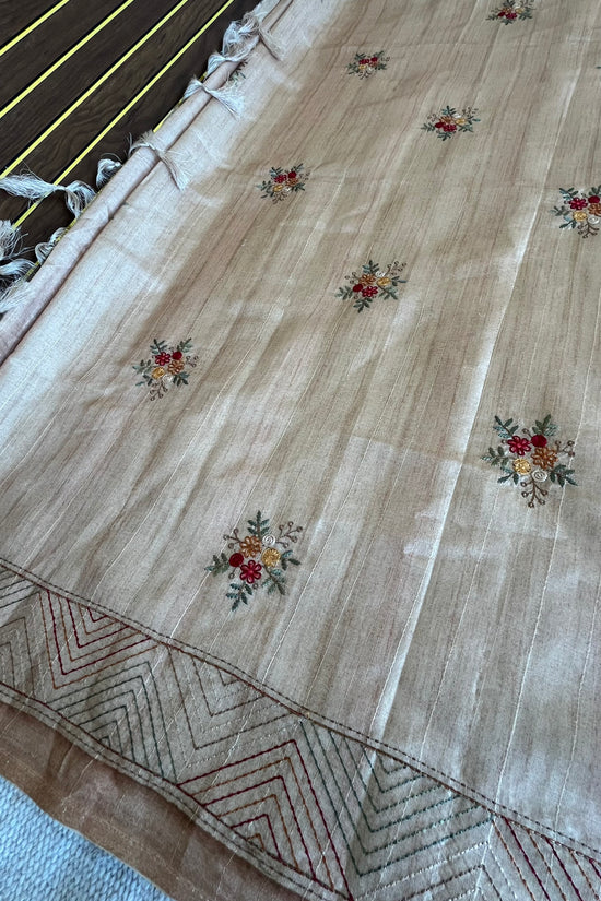 Tussar Saree with Thread Embroidery- Beige