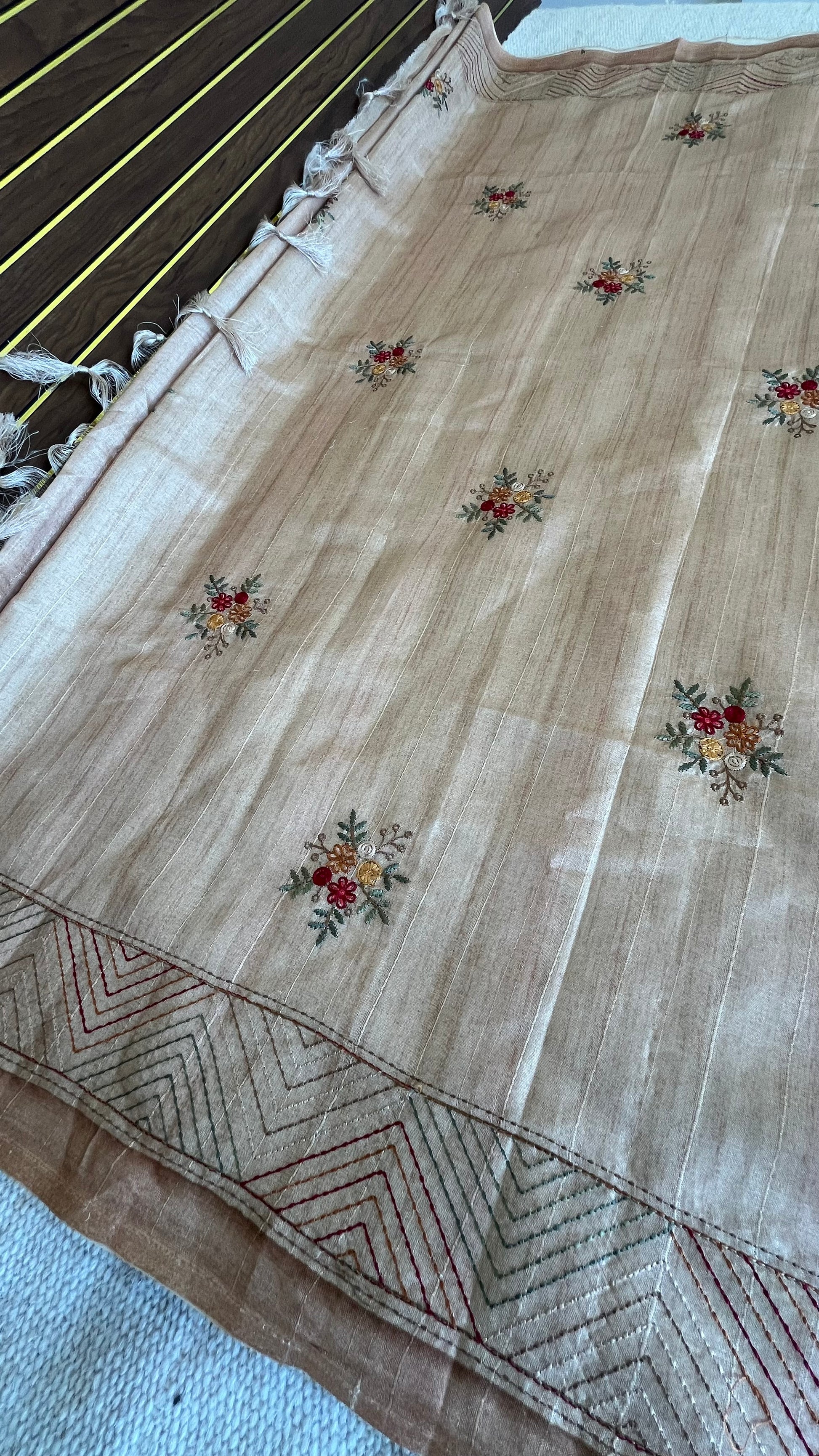 Tussar Saree with Thread Embroidery- Beige