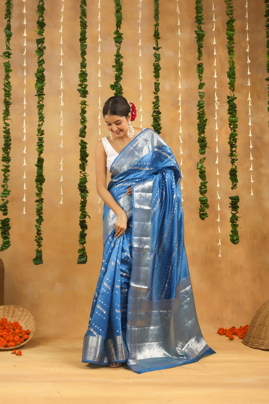 Banarasi Pure Viscose Silk Saree in Sapphire Blue with Silver Zari