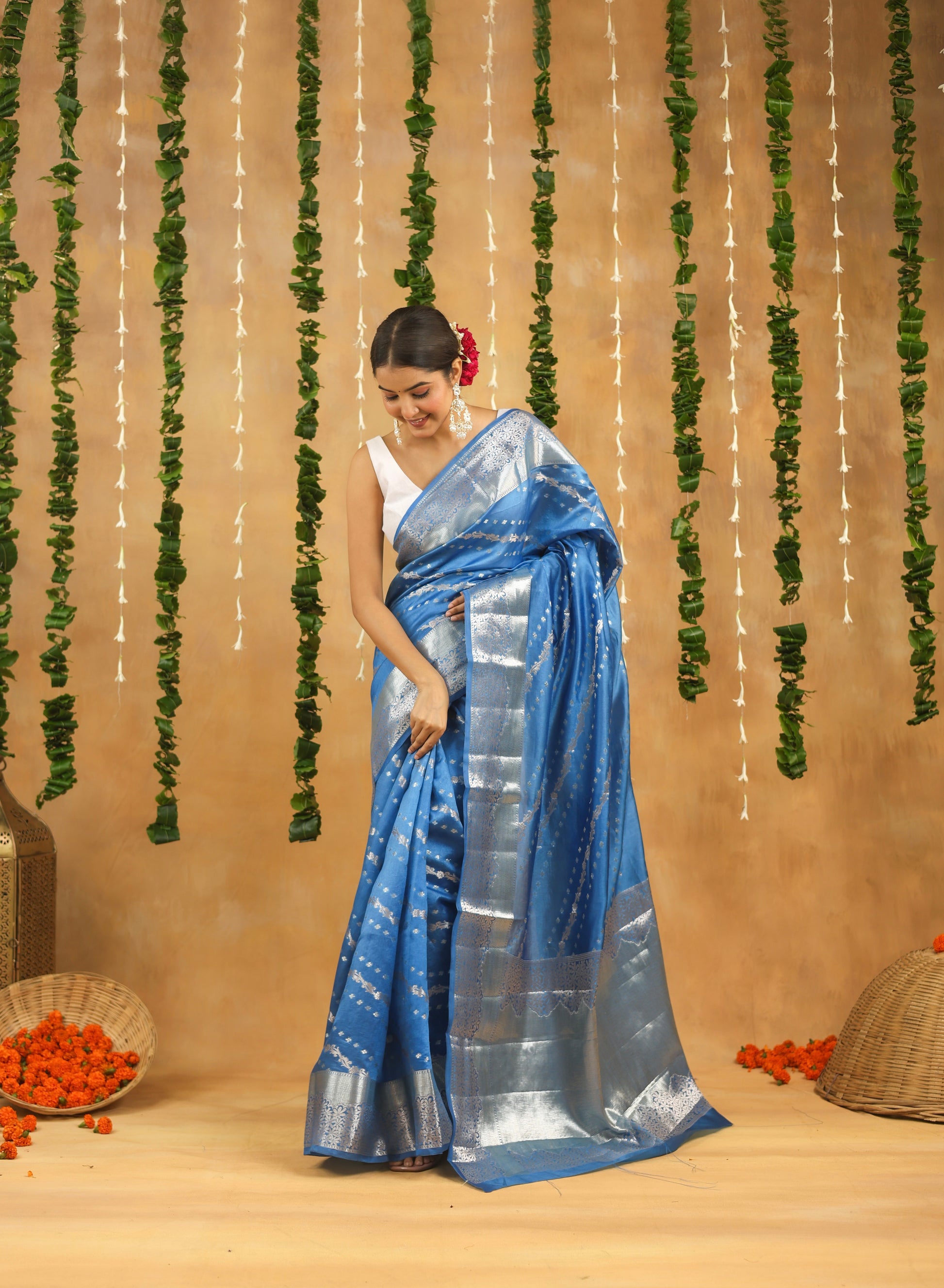 Banarasi Pure Viscose Silk Saree in Sapphire Blue with Silver Zari