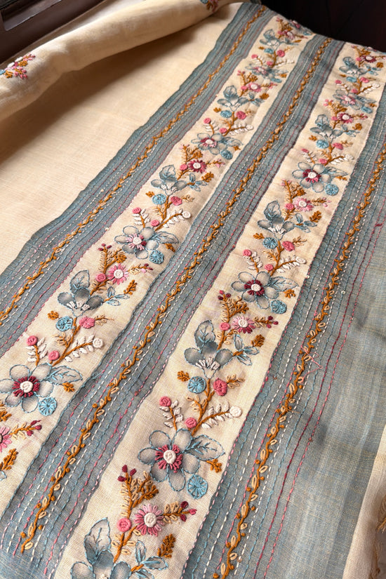 Premium Tissue Linen Sarees - Half
White and Blue
