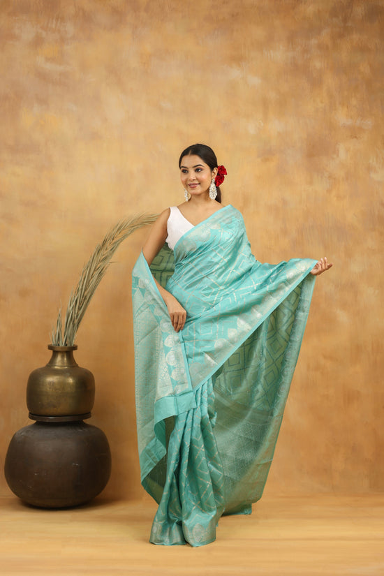 Sky Blue Banarasi Pure Viscose Silk Saree with Intricate Zari Weaving