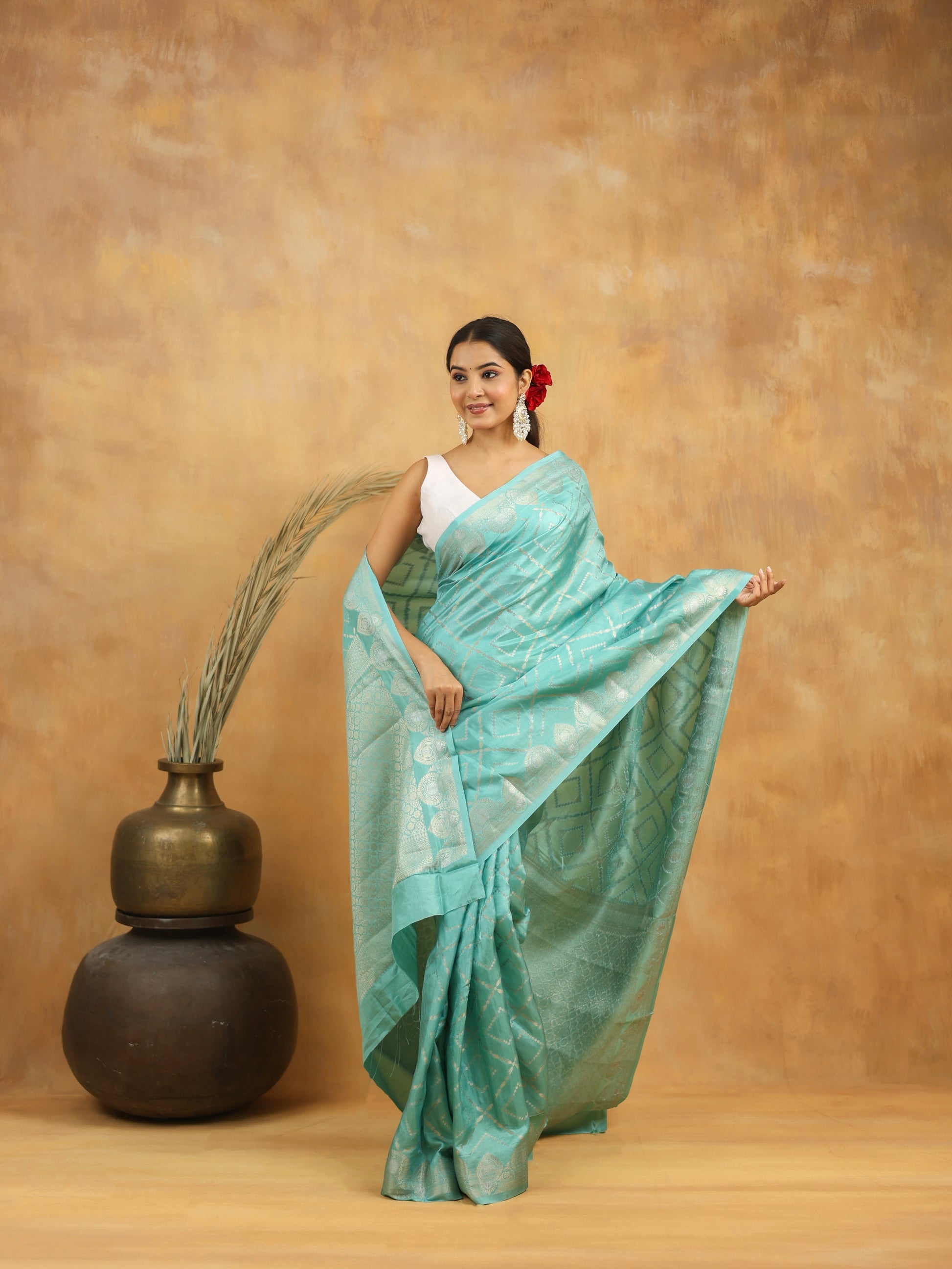 Sky Blue Banarasi Pure Viscose Silk Saree with Intricate Zari Weaving
