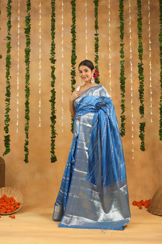 Banarasi Pure Viscose Silk Saree in Sapphire Blue with Silver Zari