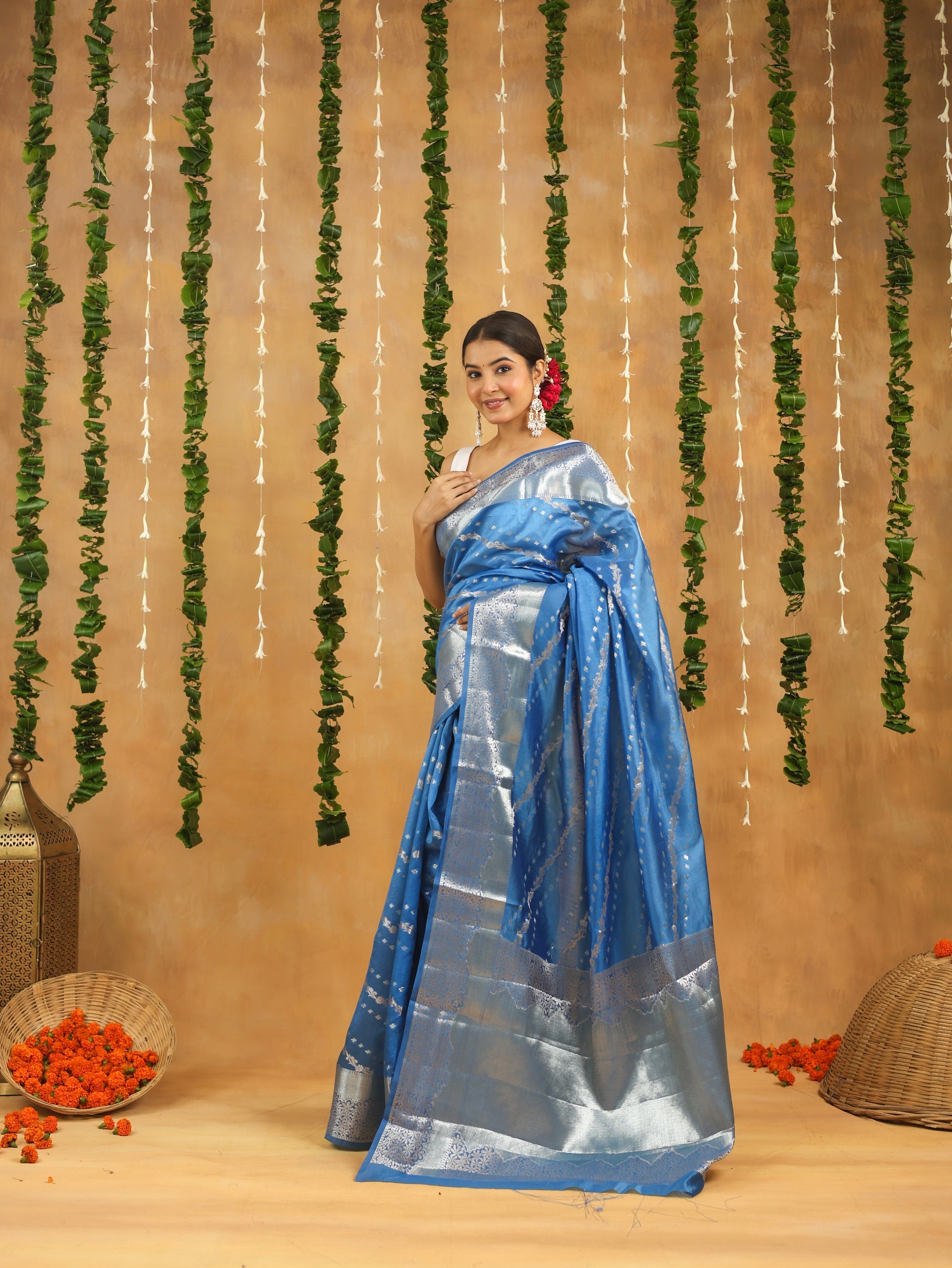 Banarasi Pure Viscose Silk Saree in Sapphire Blue with Silver Zari