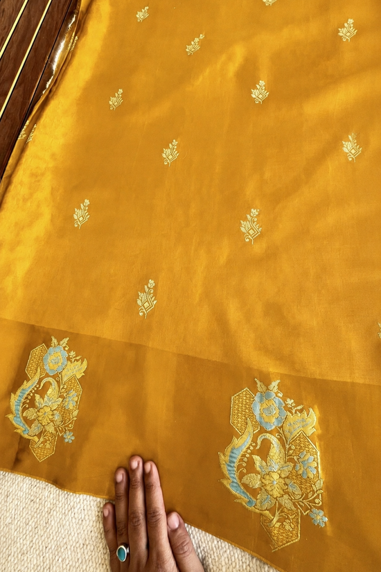 Pure Mashru Border Banarasi Raw Silk Saree- golden yellow
