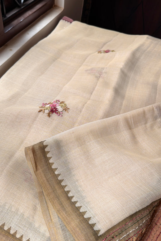 Premium Tissue Linen
Sarees - Half White and Green
