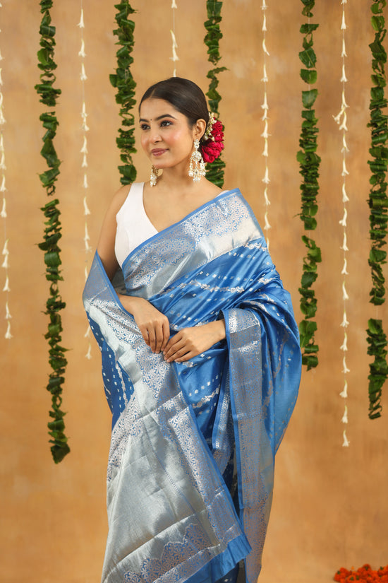Banarasi Pure Viscose Silk Saree in Sapphire Blue with Silver Zari