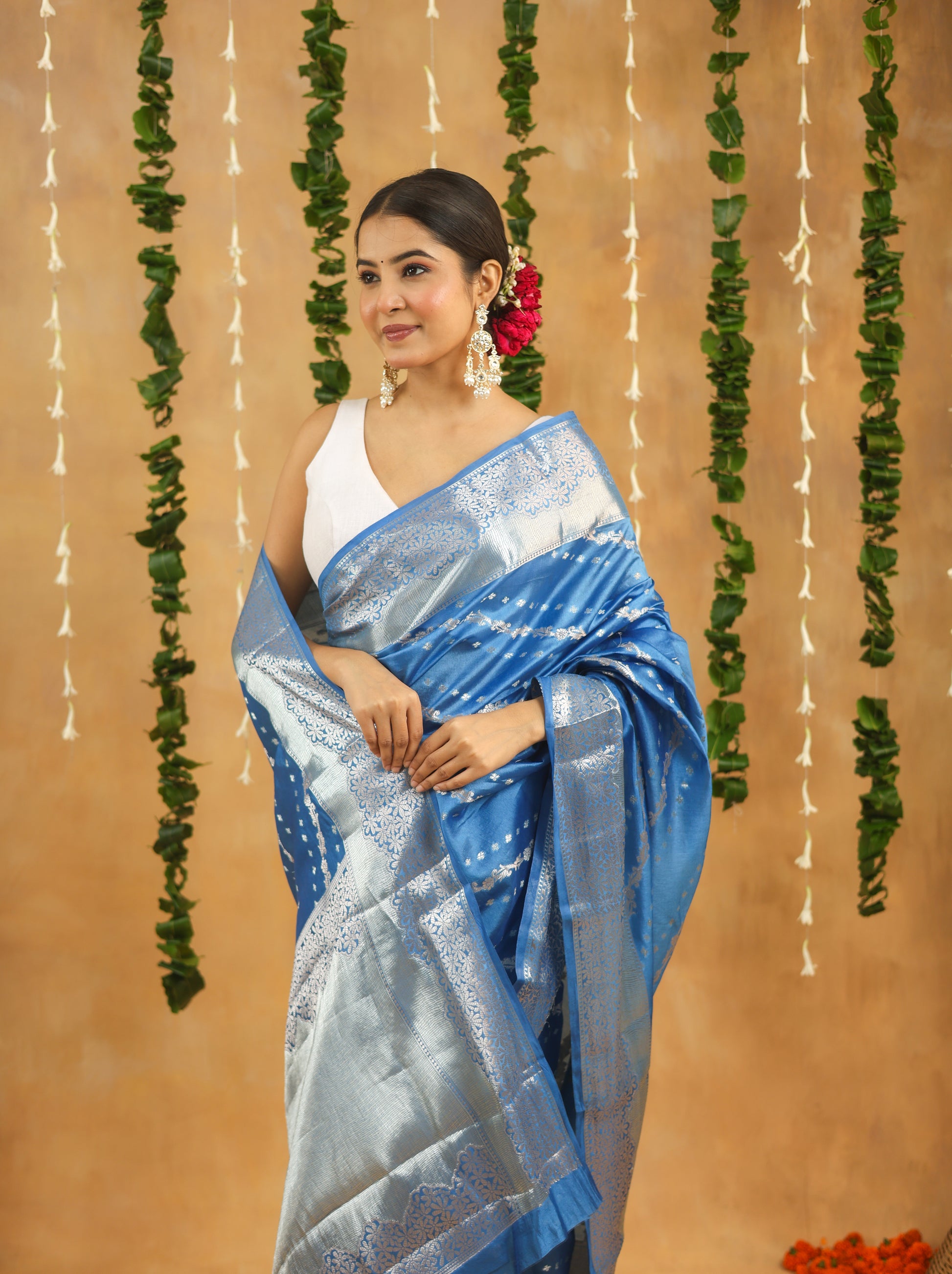 Banarasi Pure Viscose Silk Saree in Sapphire Blue with Silver Zari
