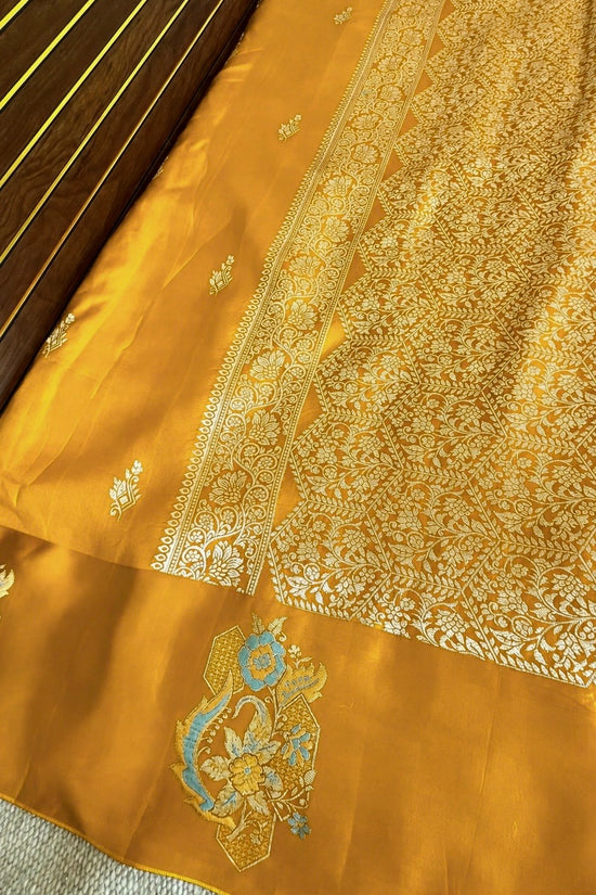 Pure Mashru Border Banarasi Raw Silk Saree- golden yellow