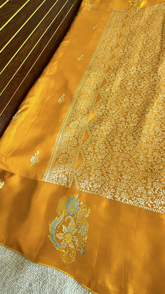 Pure Mashru Border Banarasi Raw Silk Saree- golden yellow