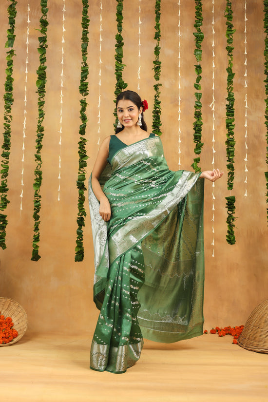Banarasi Pure Viscose Silk Saree in Forest Green with Silver Zari Border