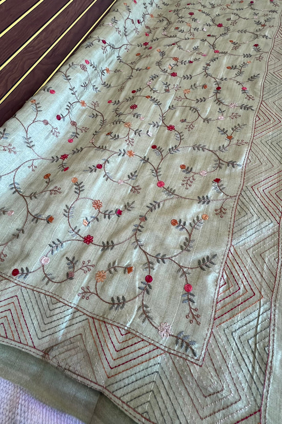 Tussar Saree with Thread Embroidery- green