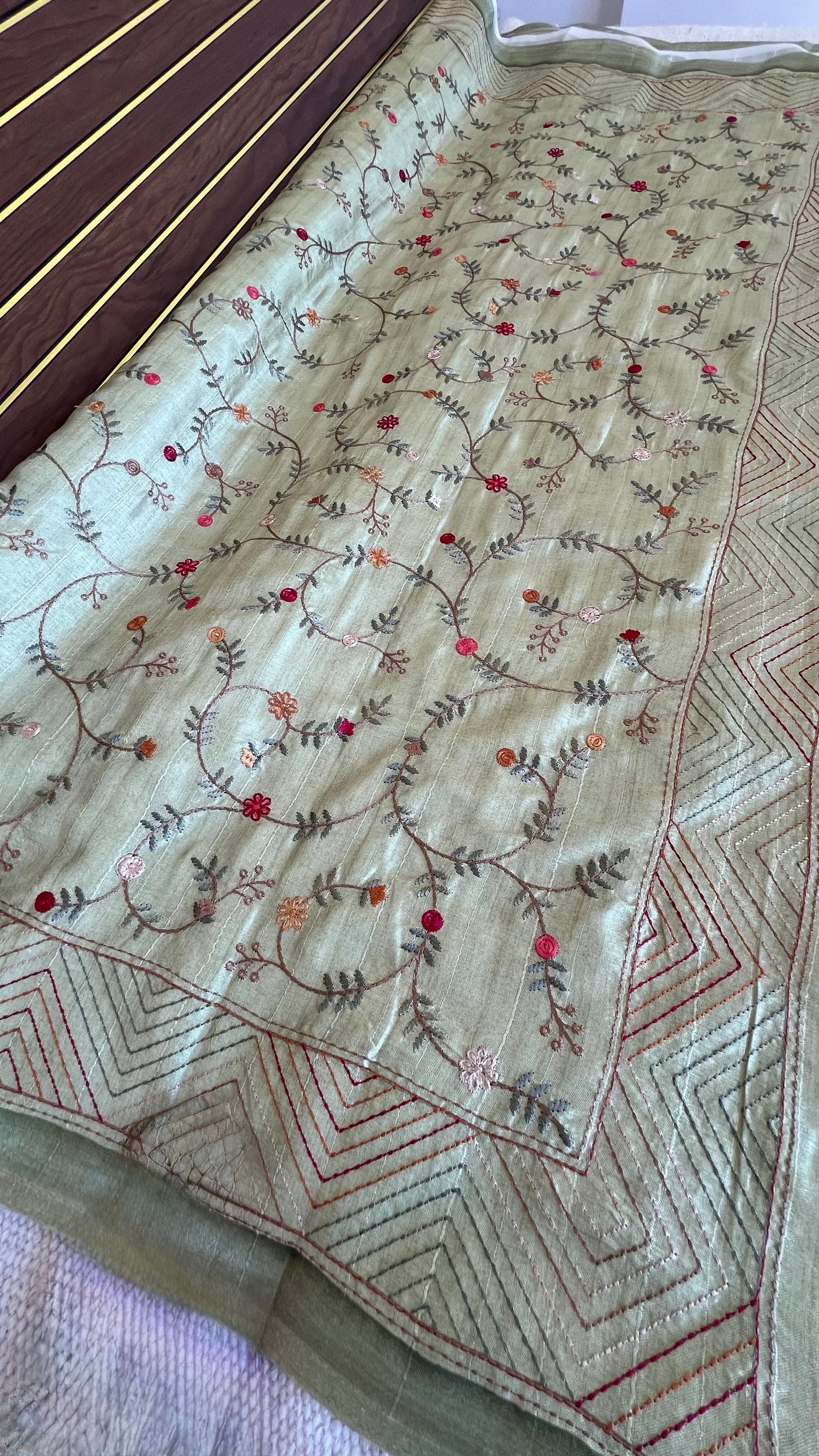 Tussar Saree with Thread Embroidery- green
