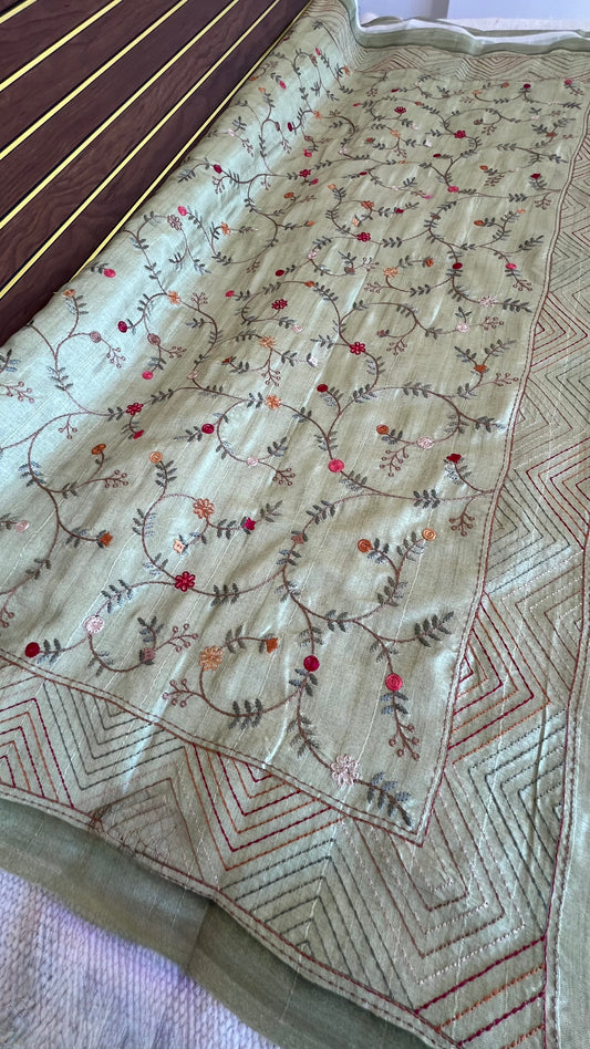 Tussar Saree with Thread Embroidery- green