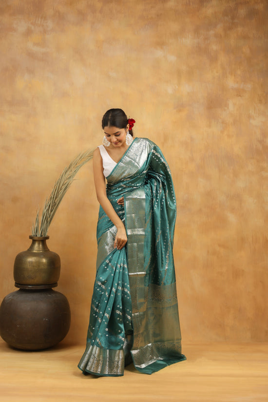 Pure Viscose Silk Saree in Teal Green with Silver Zari Border