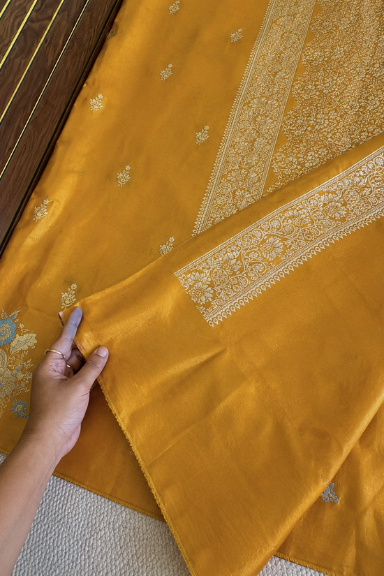 Pure Mashru Border Banarasi Raw Silk Saree- golden yellow