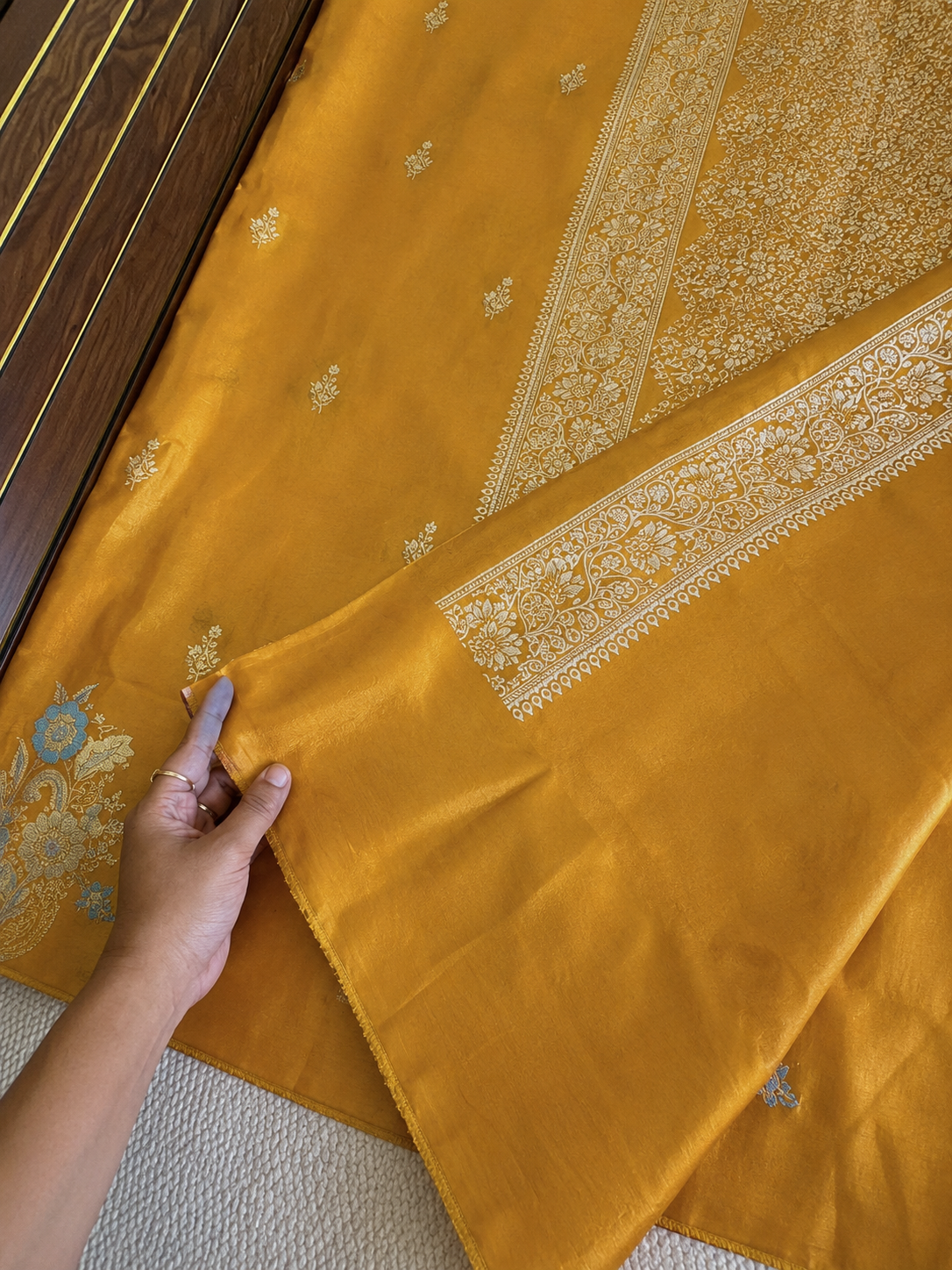 Pure Mashru Border Banarasi Raw Silk Saree- golden yellow