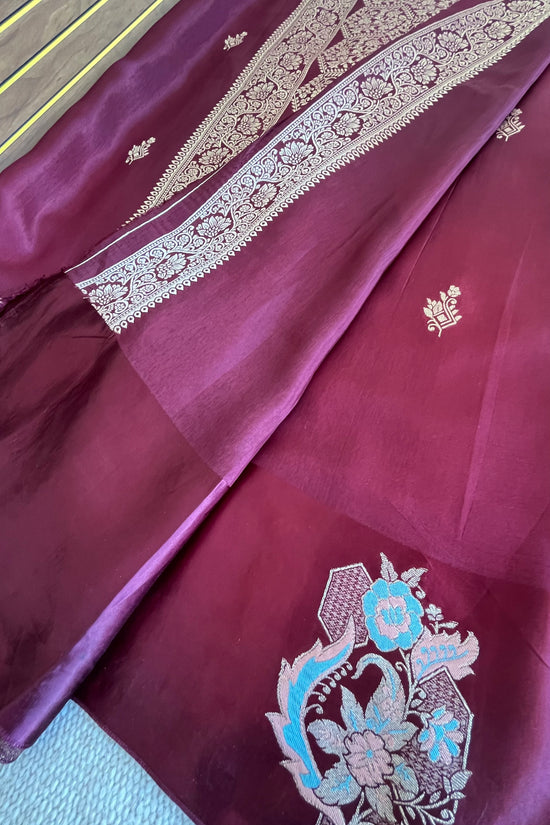 Pure Mashru Border Banarasi Raw Silk Saree- regal brown
