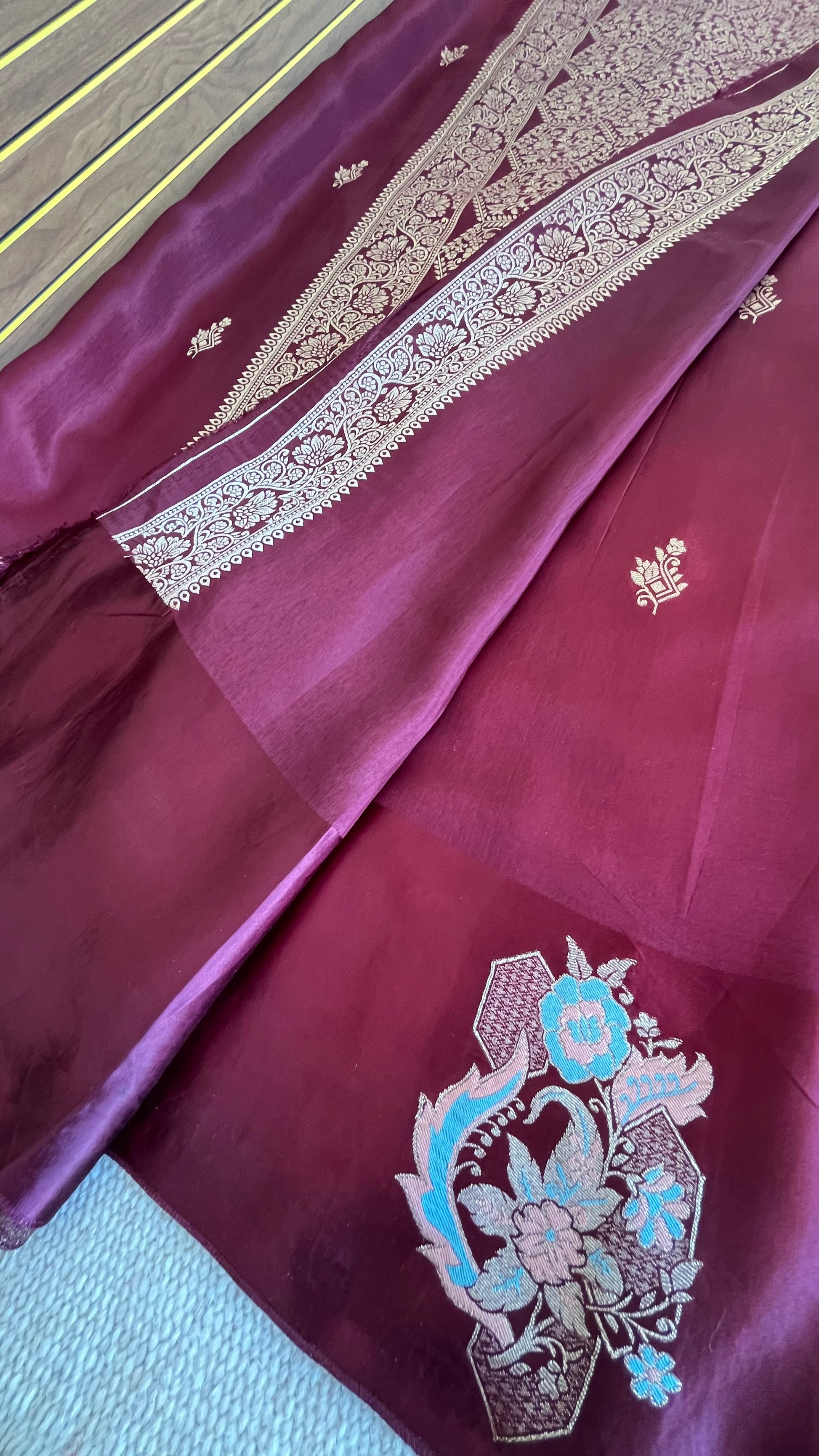 Pure Mashru Border Banarasi Raw Silk Saree- regal brown