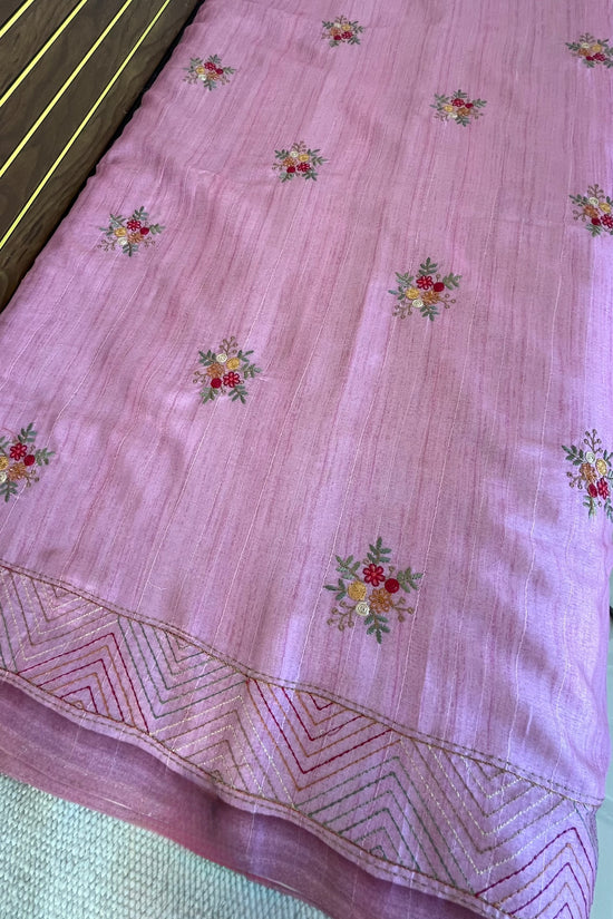 Tussar Saree with Thread Embroidery- Pink