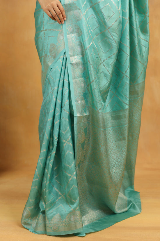 Sky Blue Banarasi Pure Viscose Silk Saree with Intricate Zari Weaving