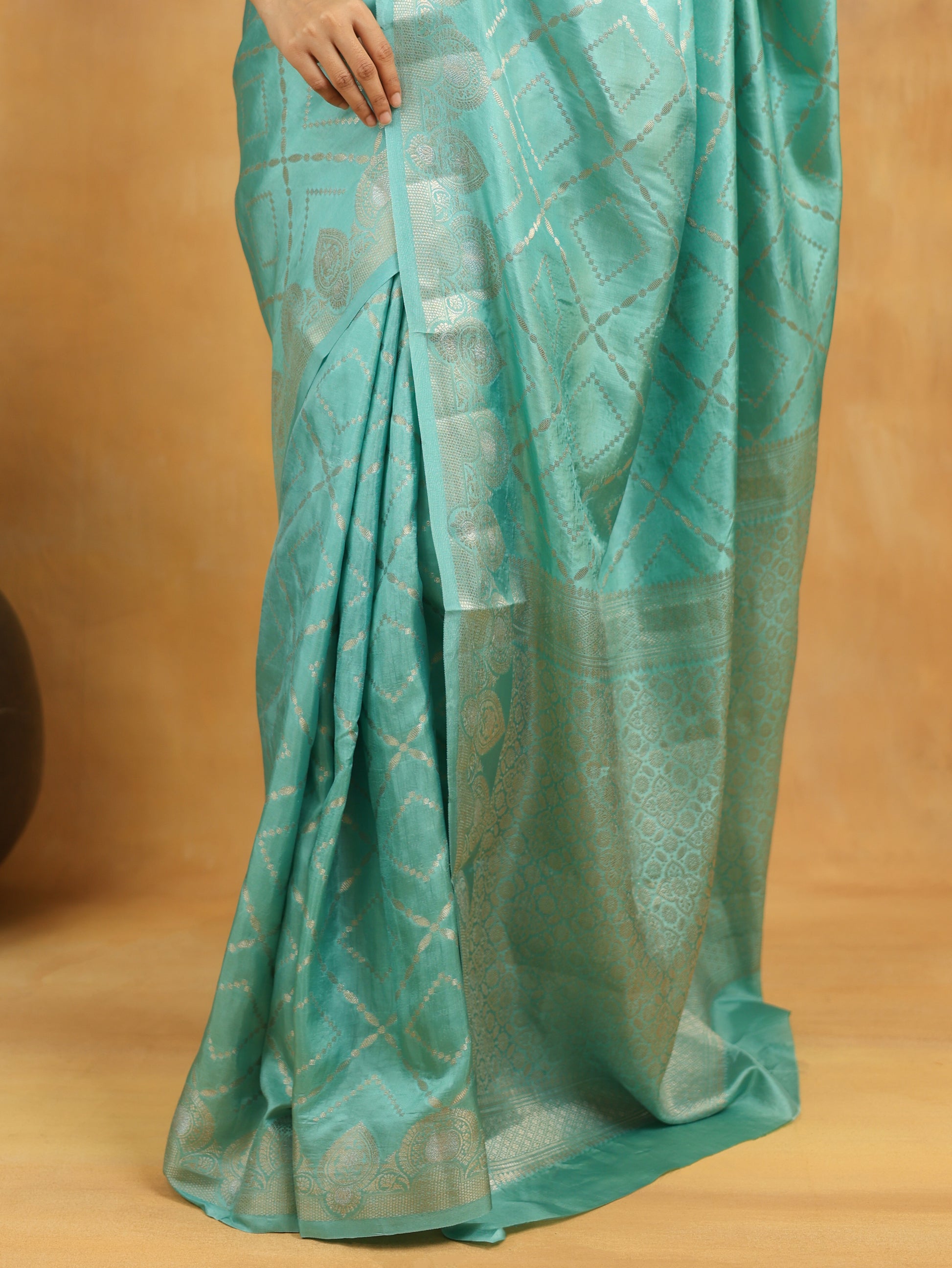 Sky Blue Banarasi Pure Viscose Silk Saree with Intricate Zari Weaving