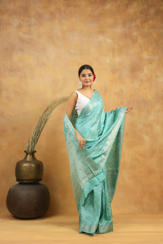 Sky Blue Banarasi Pure Viscose Silk Saree with Intricate Zari Weaving