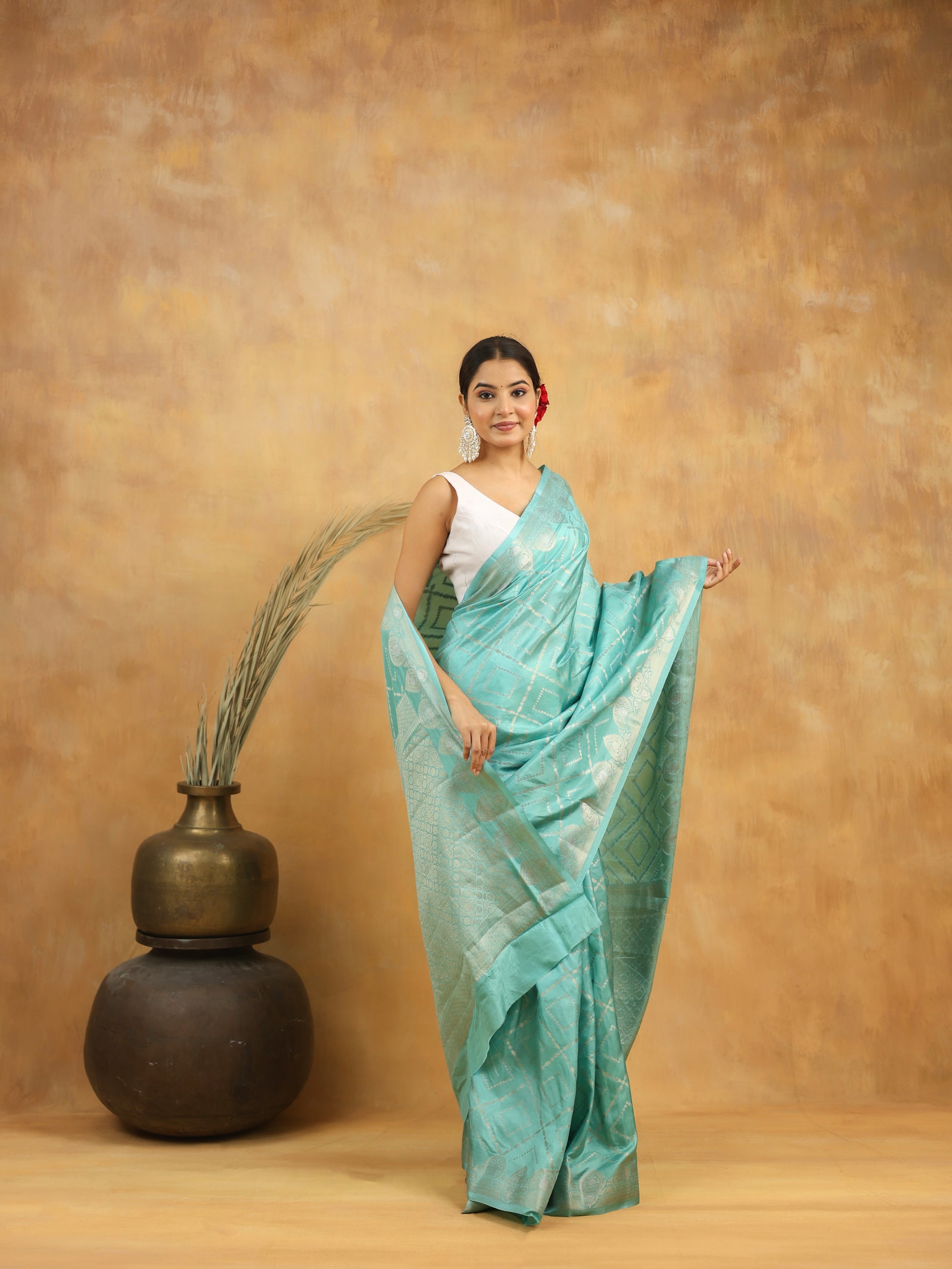 Sky Blue Banarasi Pure Viscose Silk Saree with Intricate Zari Weaving