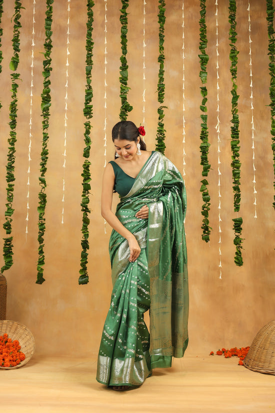 Banarasi Pure Viscose Silk Saree in Forest Green with Silver Zari Border