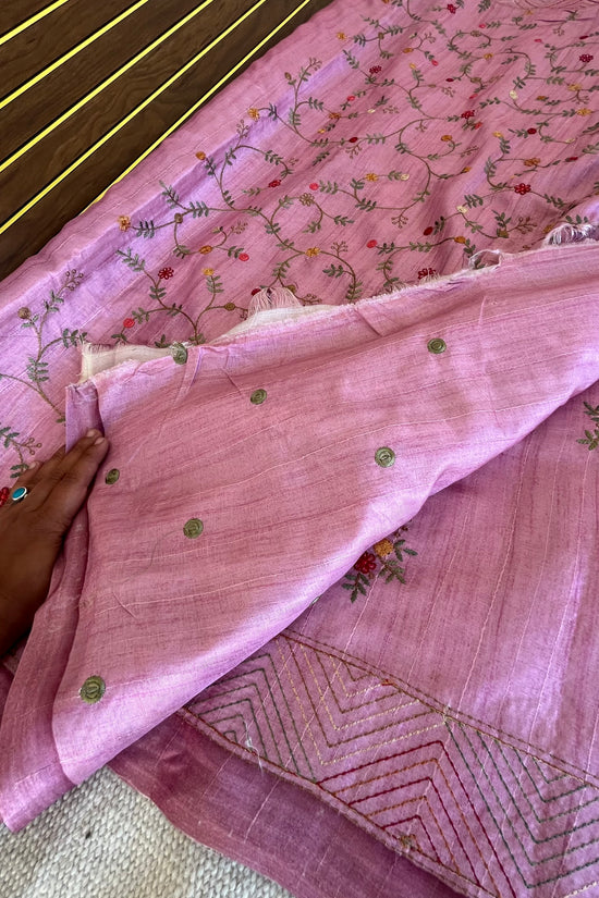 Tussar Saree with Thread Embroidery- Pink