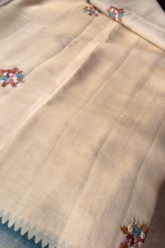Premium Tissue Linen Sarees - Half
White and Blue