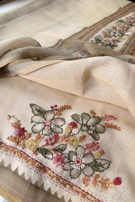 Premium Tissue Linen
Sarees - Half White and Green