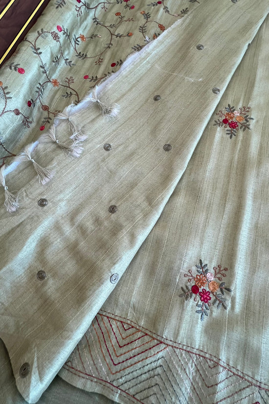 Tussar Saree with Thread Embroidery- green