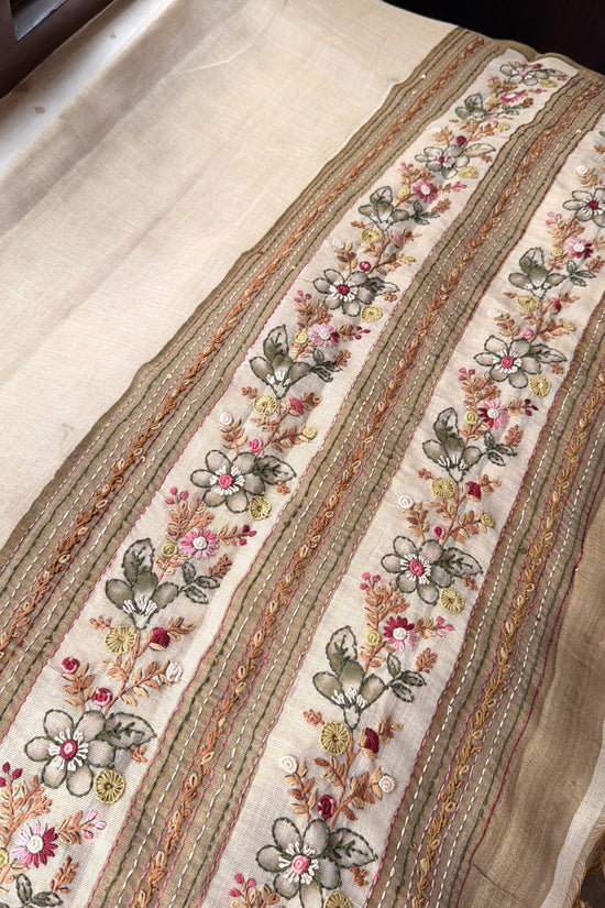 Premium Tissue Linen
Sarees - Half White and Green