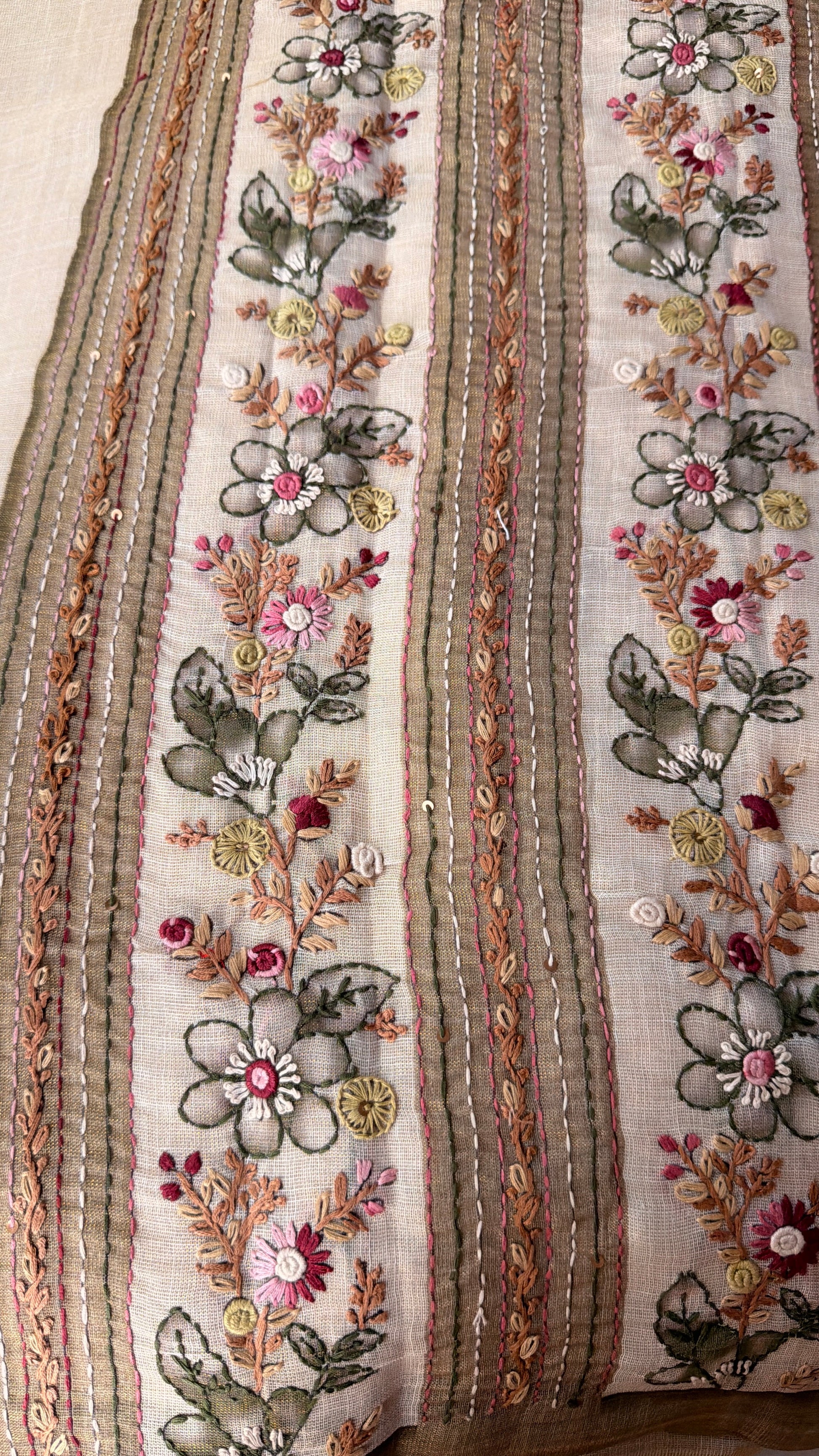 Premium Tissue Linen
Sarees - Half White and Green
