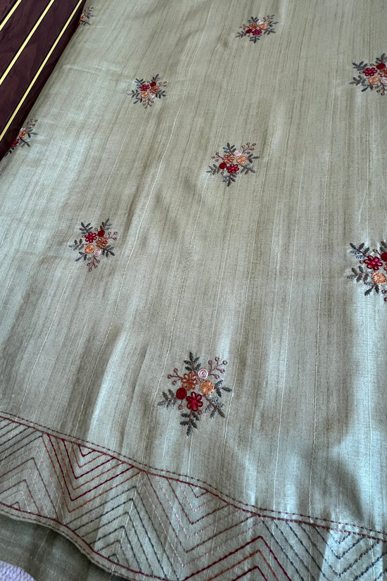 Tussar Saree with Thread Embroidery- green
