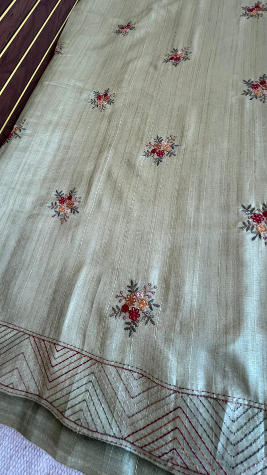 Tussar Saree with Thread Embroidery- green