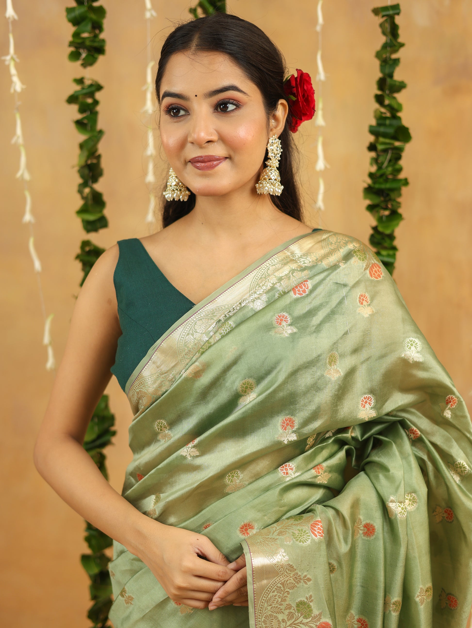 Pastel Green Pure Dupion Silk Saree with Contrasting Silver Zari Border