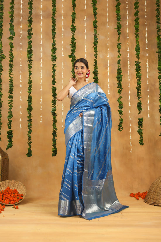 Banarasi Pure Viscose Silk Saree in Sapphire Blue with Silver Zari