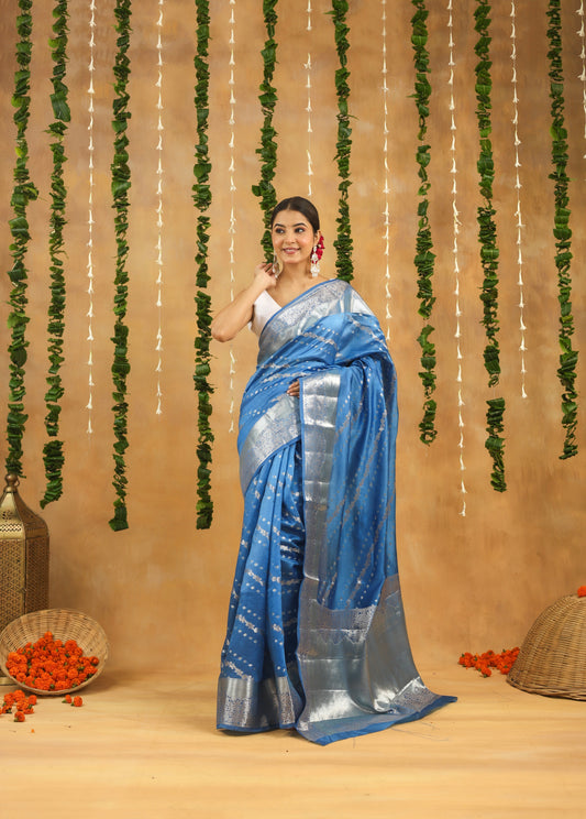 Banarasi Pure Viscose Silk Saree in Sapphire Blue with Silver Zari
