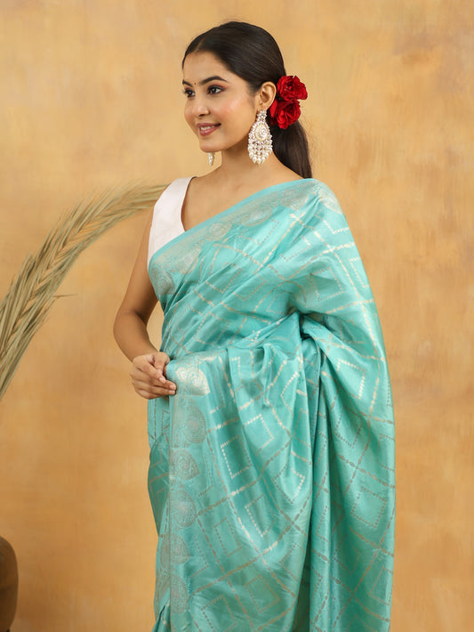 Sky Blue Banarasi Pure Viscose Silk Saree with Intricate Zari Weaving