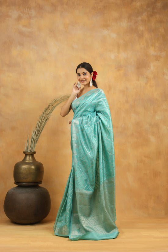 Sky Blue Banarasi Pure Viscose Silk Saree with Intricate Zari Weaving