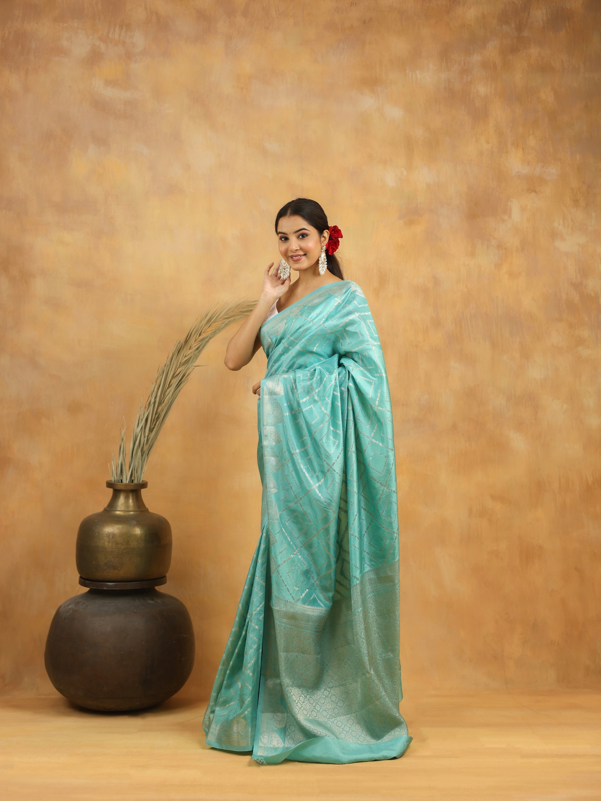 Sky Blue Banarasi Pure Viscose Silk Saree with Intricate Zari Weaving
